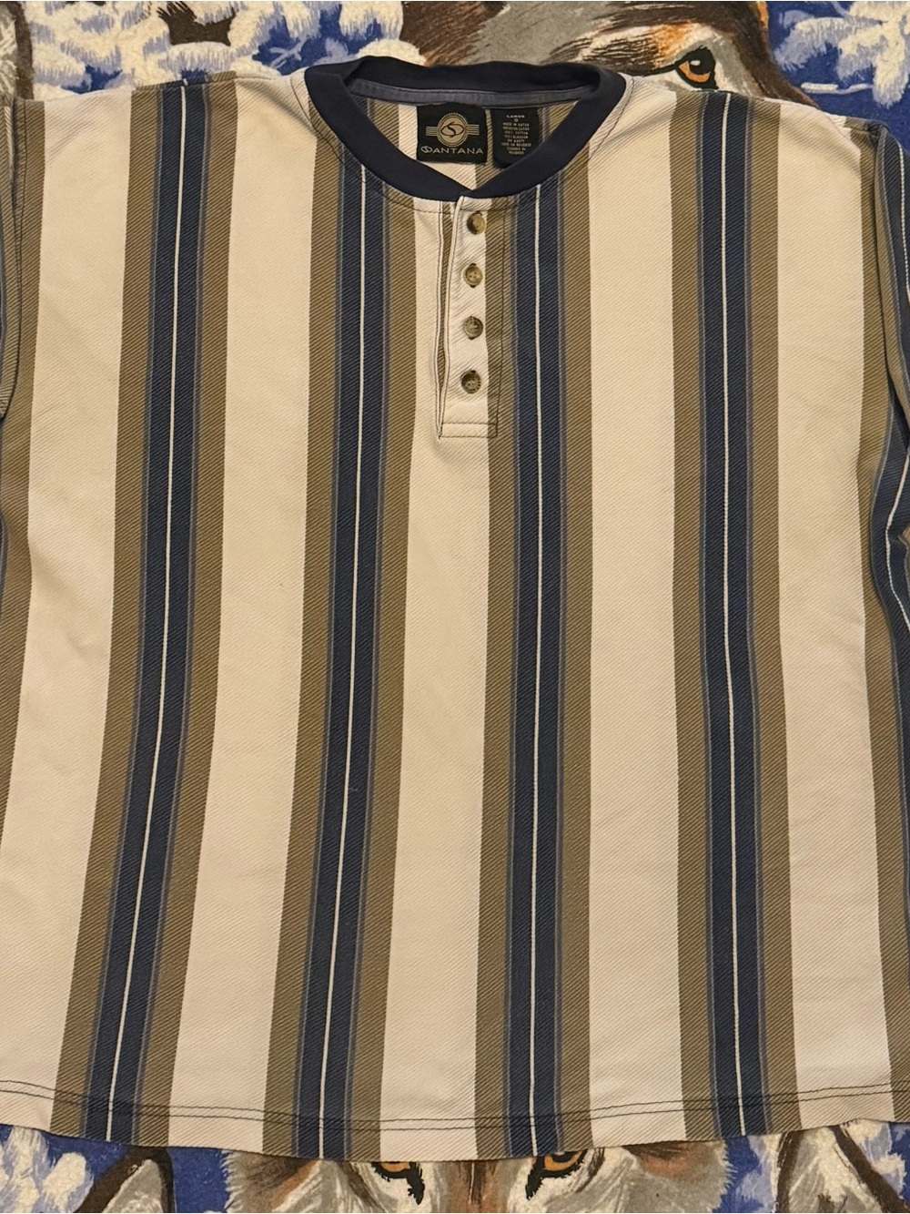 Santana Men’s Blue & Cream Vertical Stripe Henley Tee